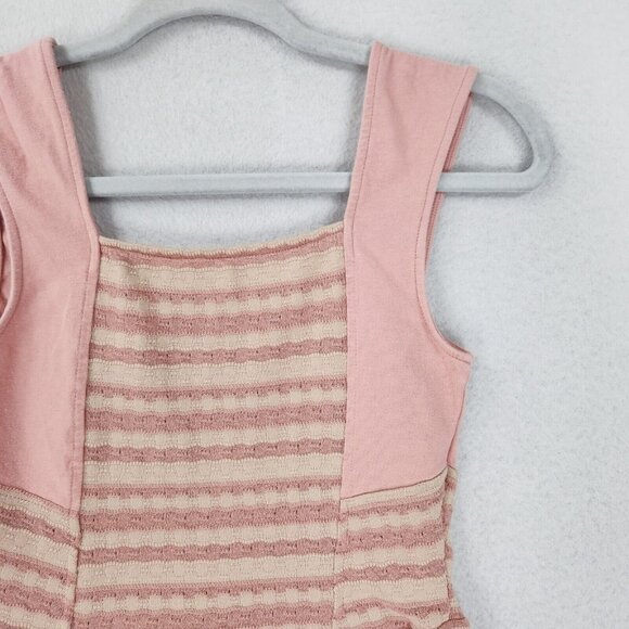 Free People Shirt Womens Extra Small Pink Cream Striped Peplum Tank Top Knit - Picture 13 of 13
